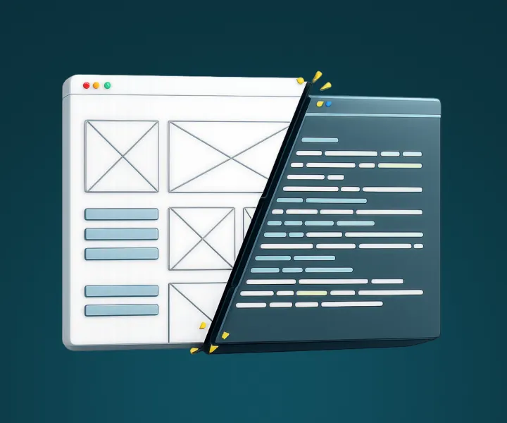 Illustration montrant la transition entre un wireframe et une interface web finalisée