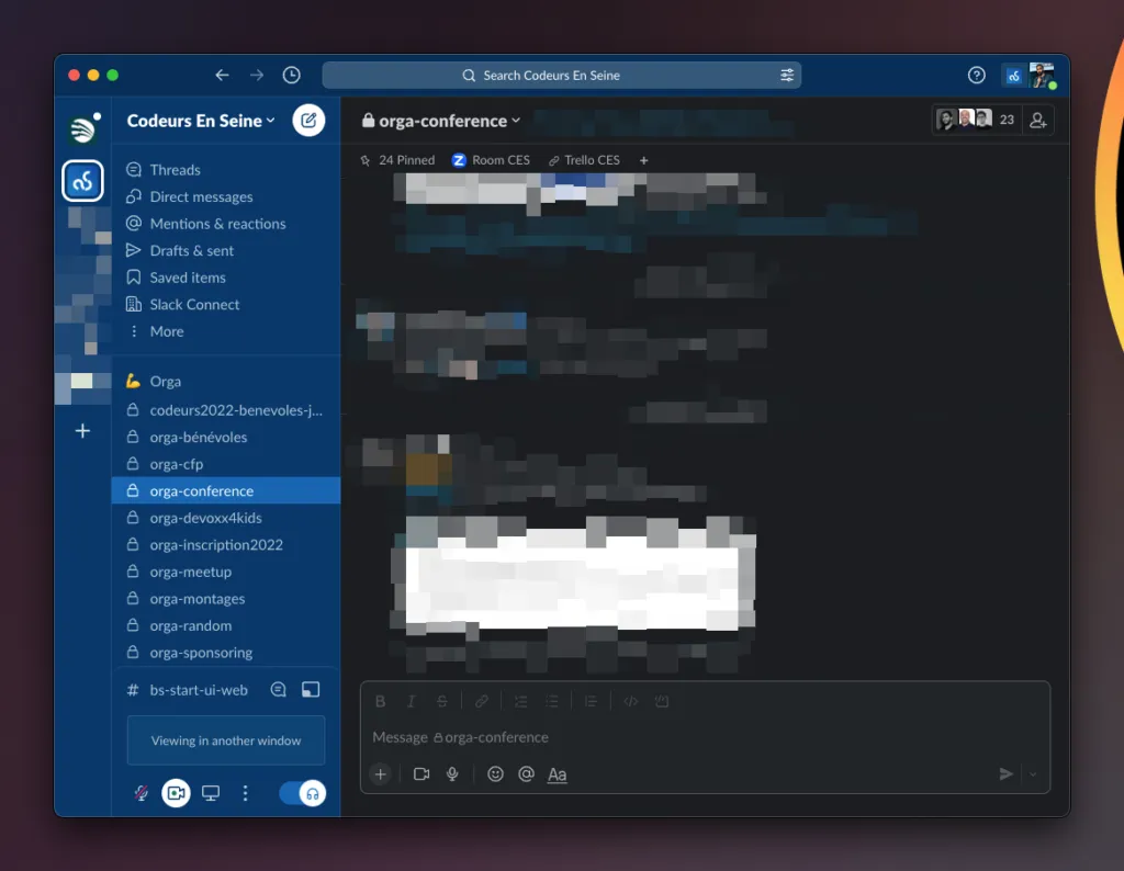 Capture d'écran du Slack de Codeurs en Seine