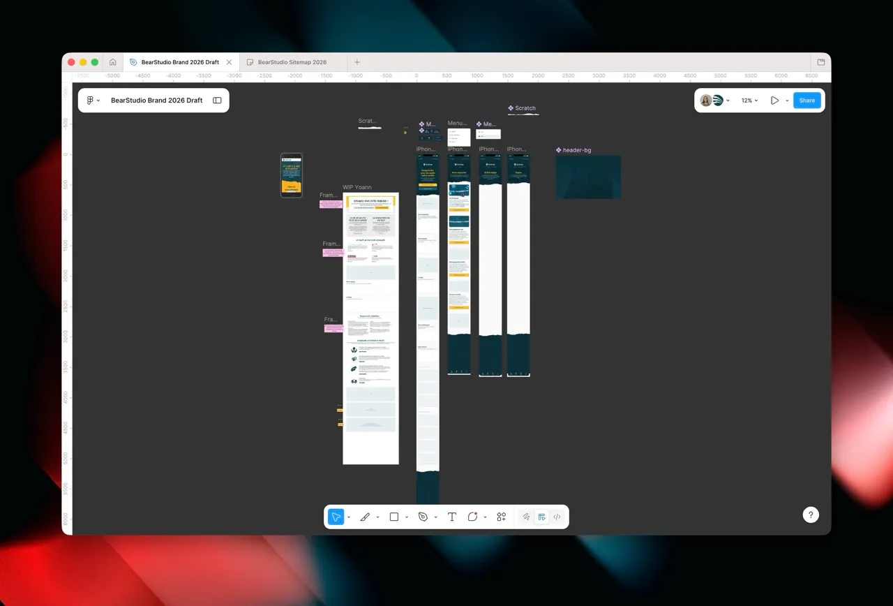 Capture d'écran de Figma où l'on peut voir un rapide
wireframe.