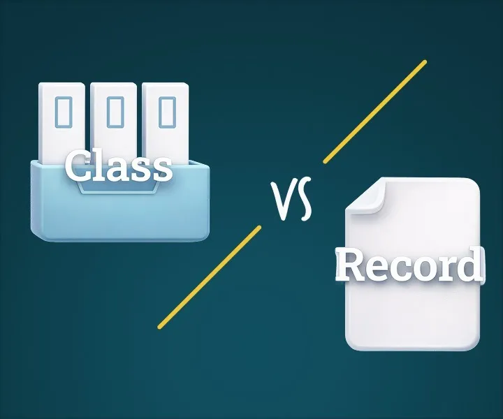Illustration comparant une Class et un Record en Java avec une icône VS entre les deux